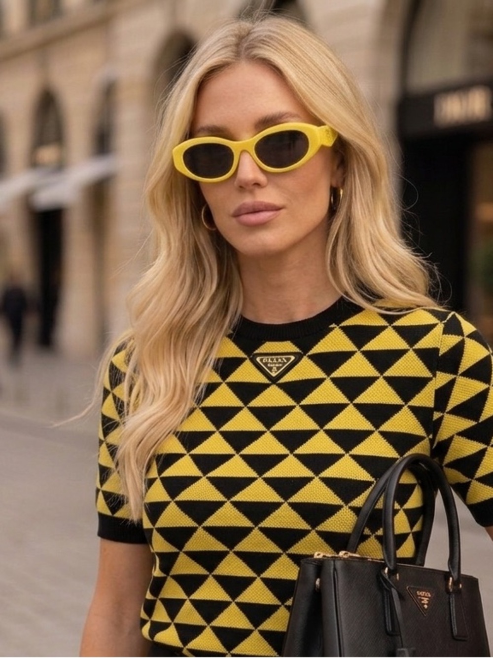 Prada Yellow Slim Cat-Eye Sunglasses - Picture 1 of 1